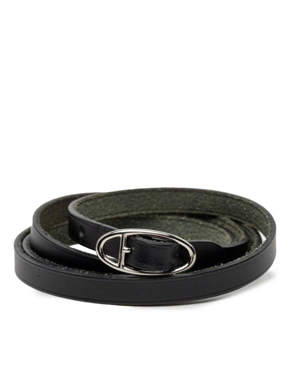 Hermes Oval Buckle Bracelet L Black Leather Metal